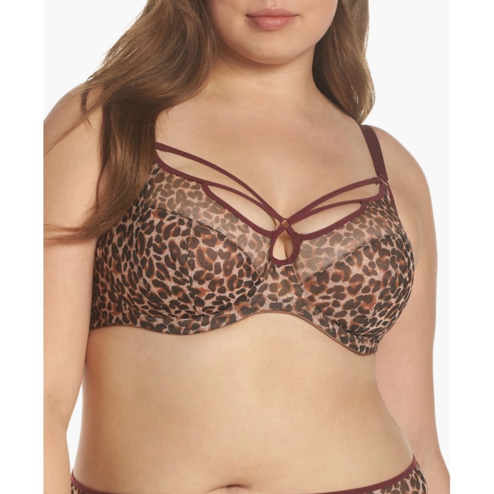 Elomi Sachi Plunge Bra 42GG EUC Underwire Full Figure Leopard
